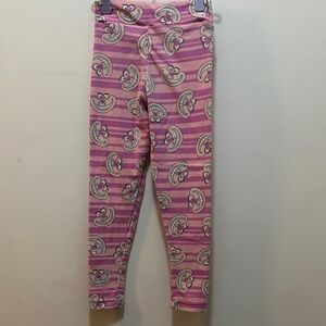 Lularoe Alice In Winderland Cheshire Cat Pink Smiley Face Kids Leggings Size 4T